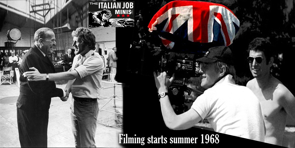 Director-Peter-Collinson-1936-1980welcomes-his-godfather,-actor-Noel-Coward-1899-1973-the-set-of-Paramount-Pictures'-'The-Italian-Job'-during-filming-in-Ireland-1969